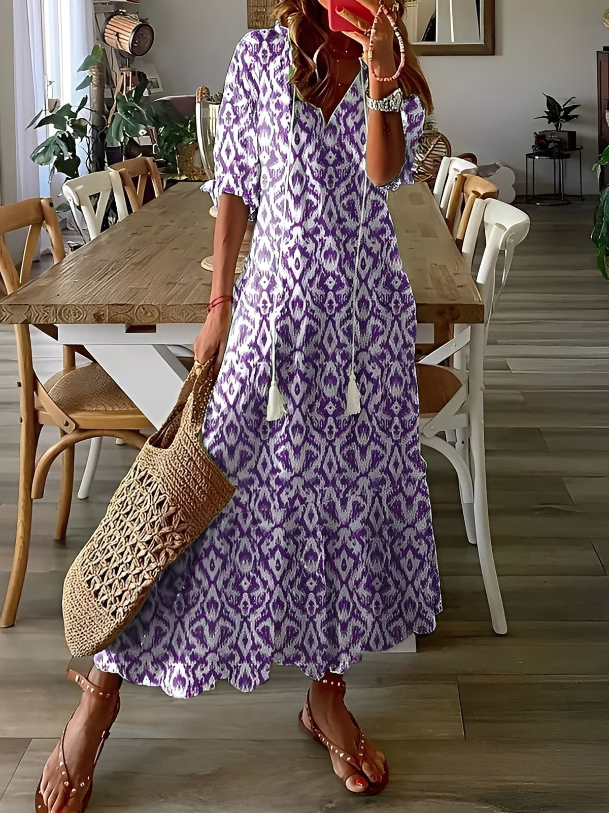 Davina - Sukienka elegancka z dekoltem V luźna dla kobiet