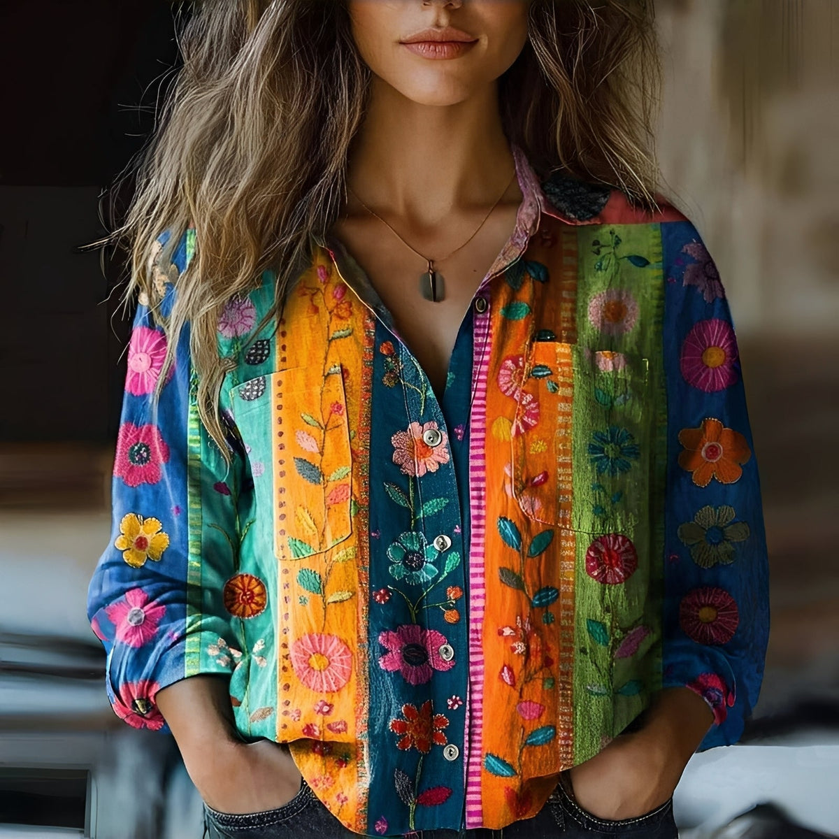 Harmony - Bluzka luźna z eleganckim wzorem dla kobiet