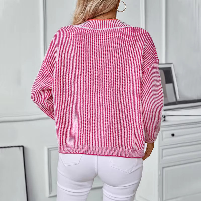 Haisley | Sweter damski w paski z długim rękawem i dekoltem w serek, dzianinowy casual