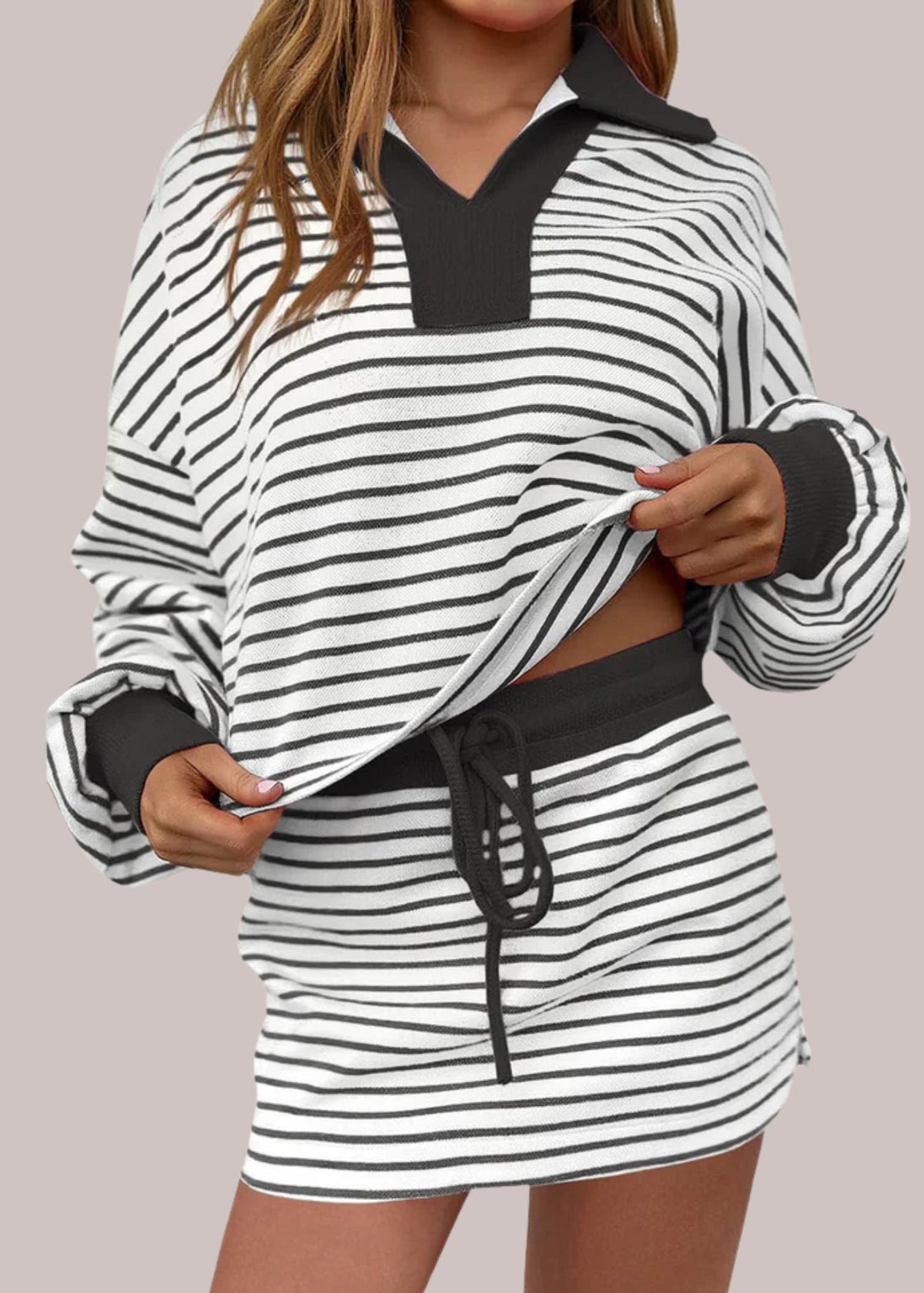 Haisley | komplet damski skort z topem polo w paski