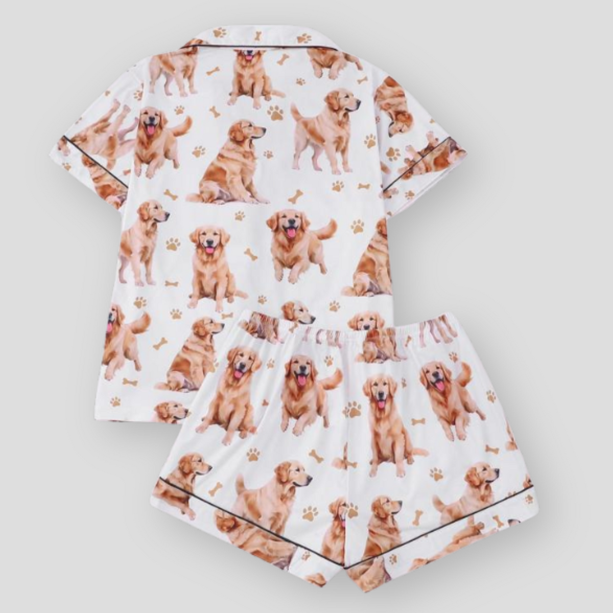 Melanie | Damski komplet piżamowy z nadrukiem golden retriever