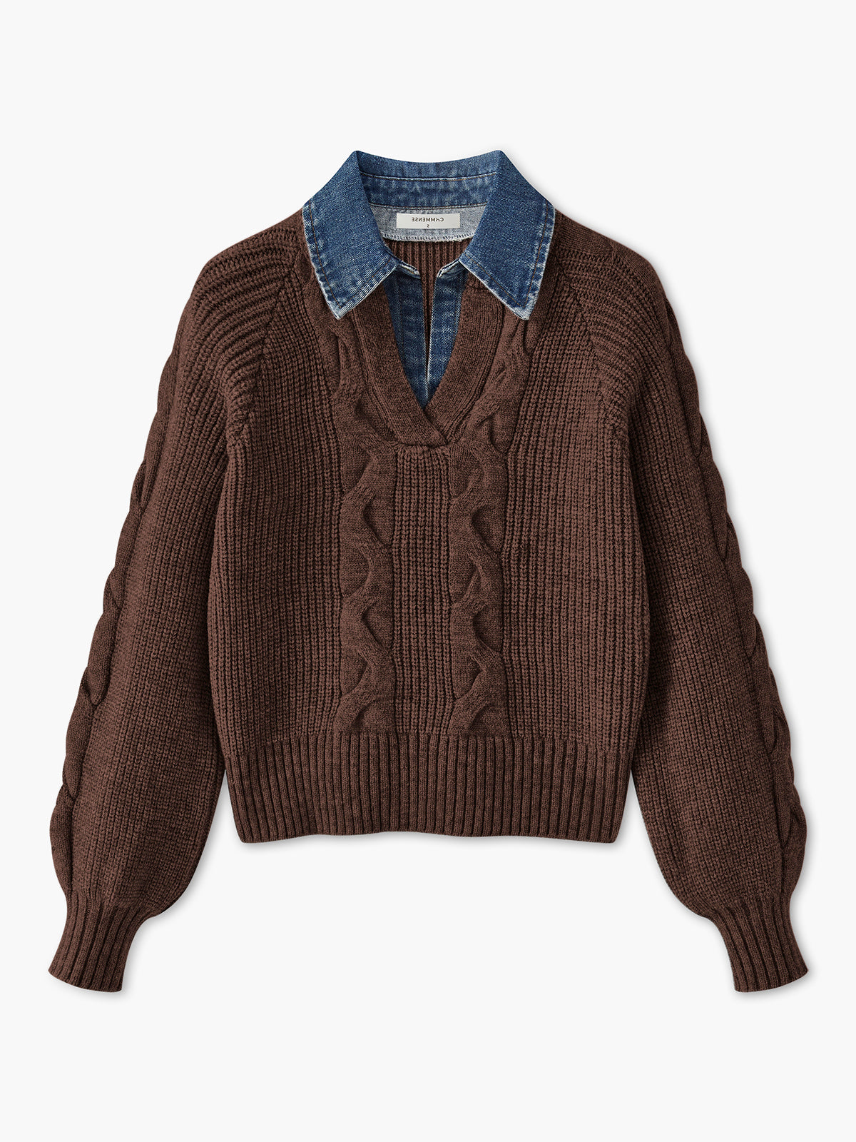 Lara | Damski sweter dzianinowy z denimu z kołnierzem typu lapel i prążkowaną fakturą