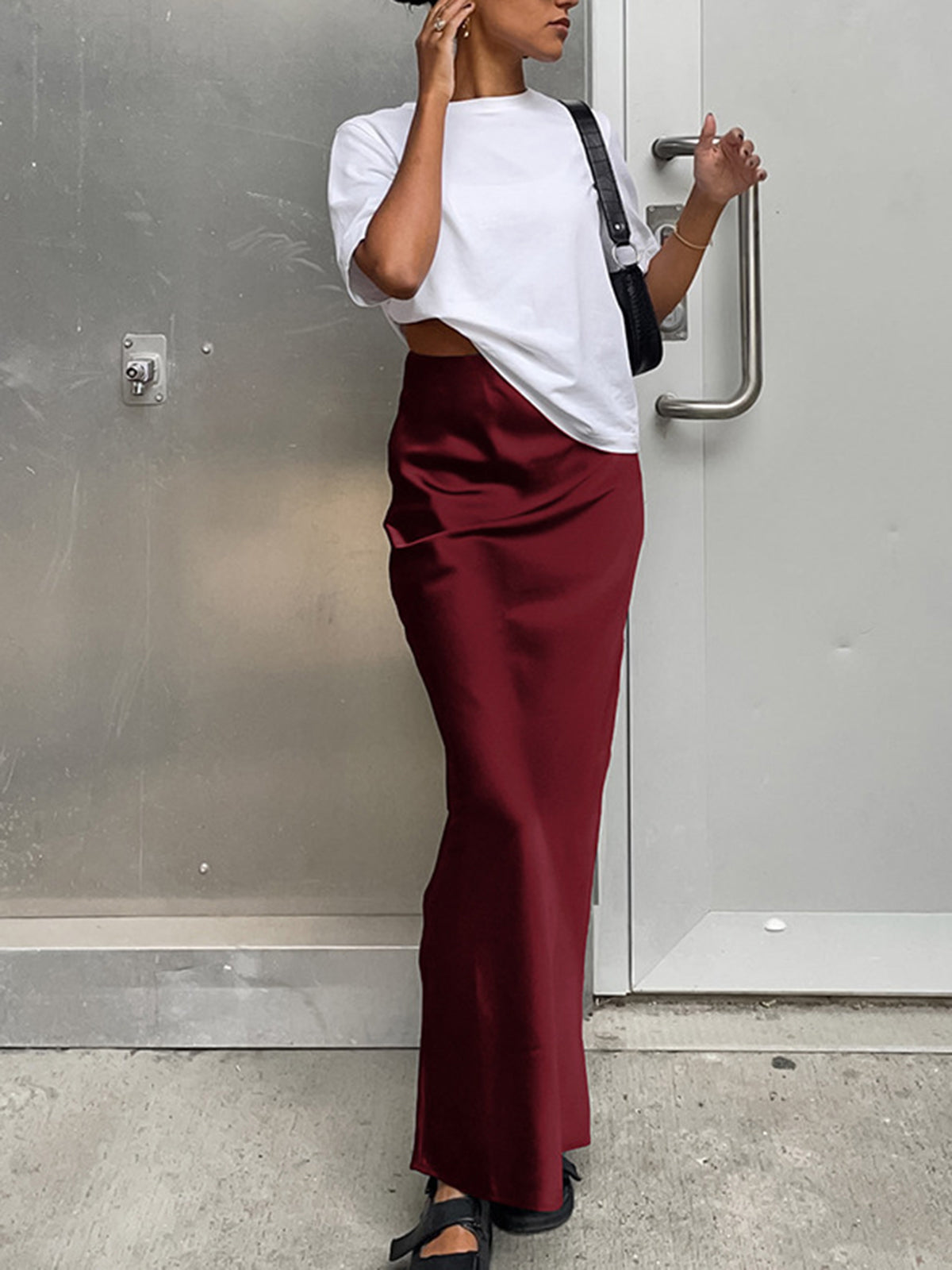 Eileen | Spódnica maxi satynowa w stylu utility, elegancki fason