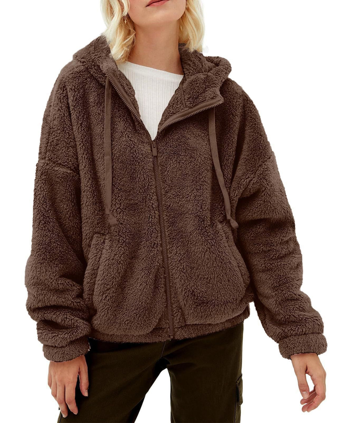 Leisha - Damski miękki polar z kapturem – styl casual