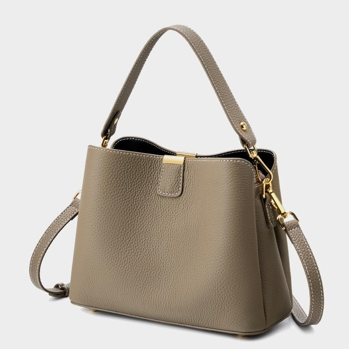 Agatha | Klasyczna skórzana damska torebka typu bucket