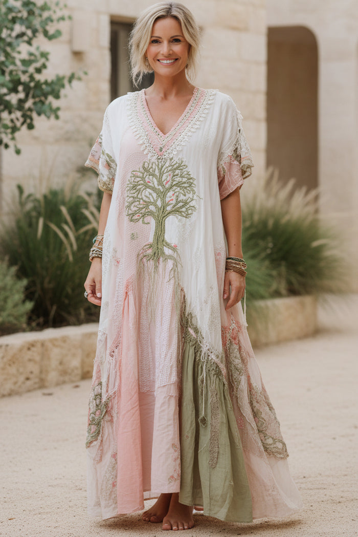 Jadwiga | Sukienka damska maxi | Styl boho z delikatnym haftem