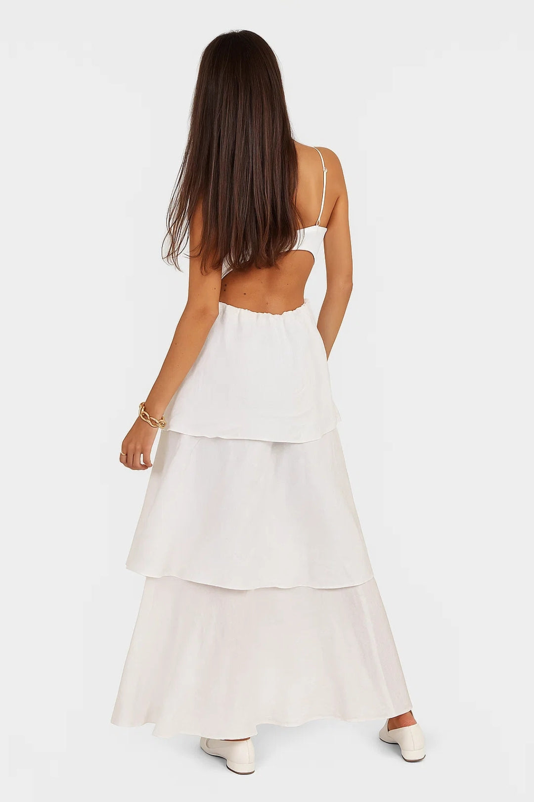 Holly | Sukienka maxi damska elegancka z wycięciem i warstwową spódnicą