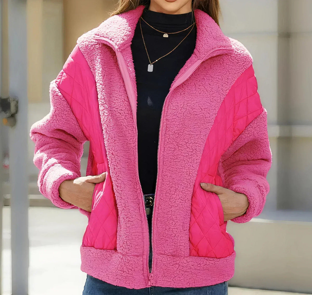 Roberta – damska kurtka z polaru w stylu colorblock i elegancka kurtka