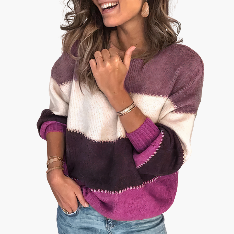 Alicja - Dzianinowy sweter w paski dla kobiet z okrągłym dekoltem