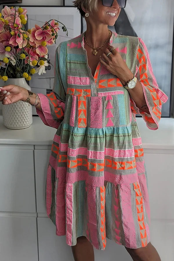 Melanie | Sukienka damska midi w stylu boho z patchworkowym wzorem