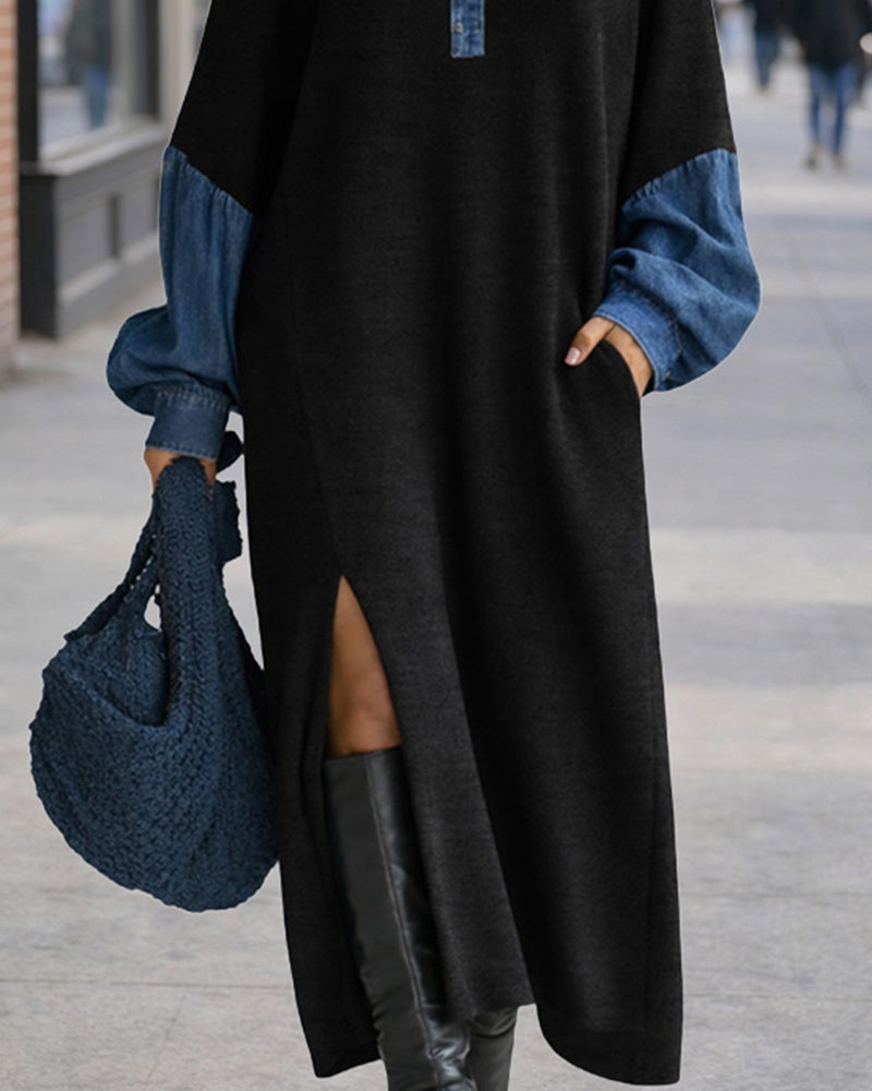 Fancy | Stylowa damska sukienka maxi z denimu w patchworku
