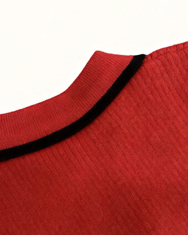 Zelda | Casualowy damski krótki sweter polo w stylu colorblock, nowoczesny i swobodny fason