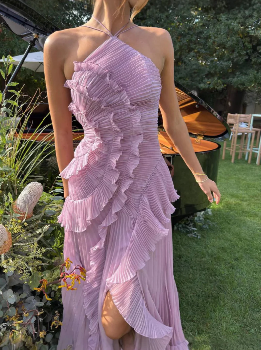 Shelley | Sukienka damska midi halter z plisami i falbanami elegancka letnia