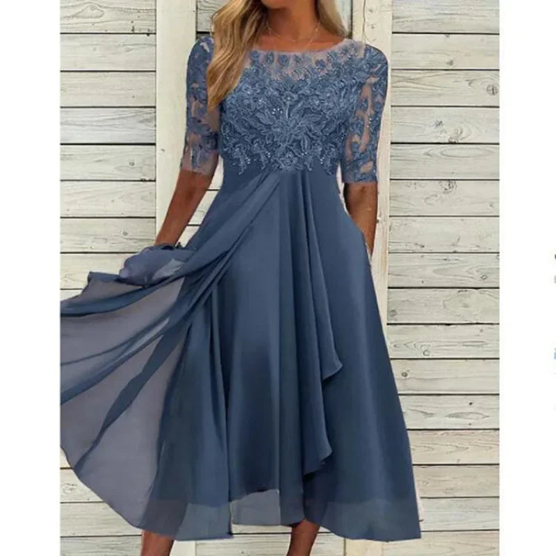Malwina - Elegancka sukienka wieczorowa z koronkową górą i rozkloszowanym dołem