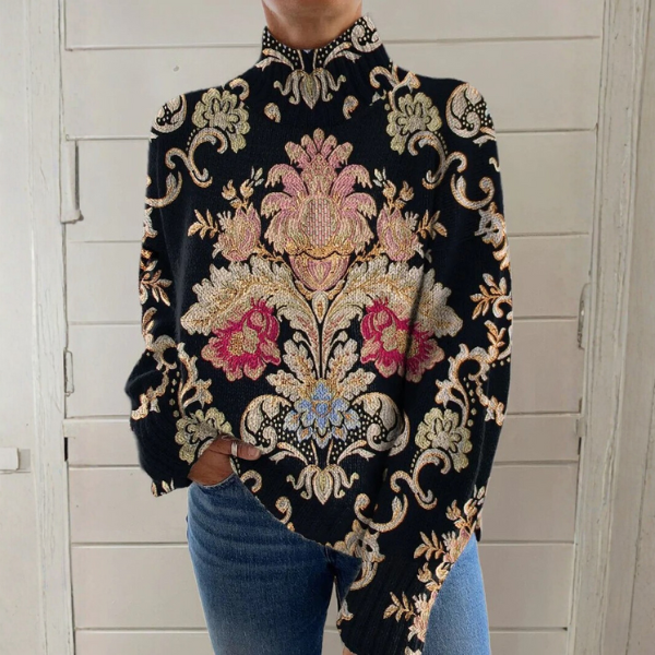 Martha | Damski sweter w stylu vintage z kwiatowym wzorem
