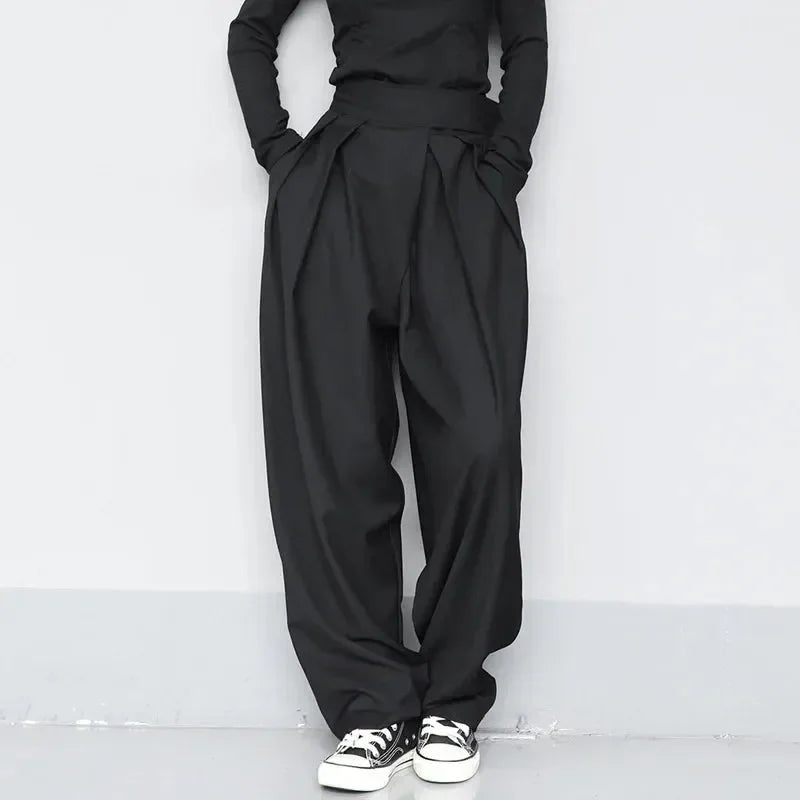 Eloise - Damskie spodnie garniturowe oversize z zapięciem na rzep