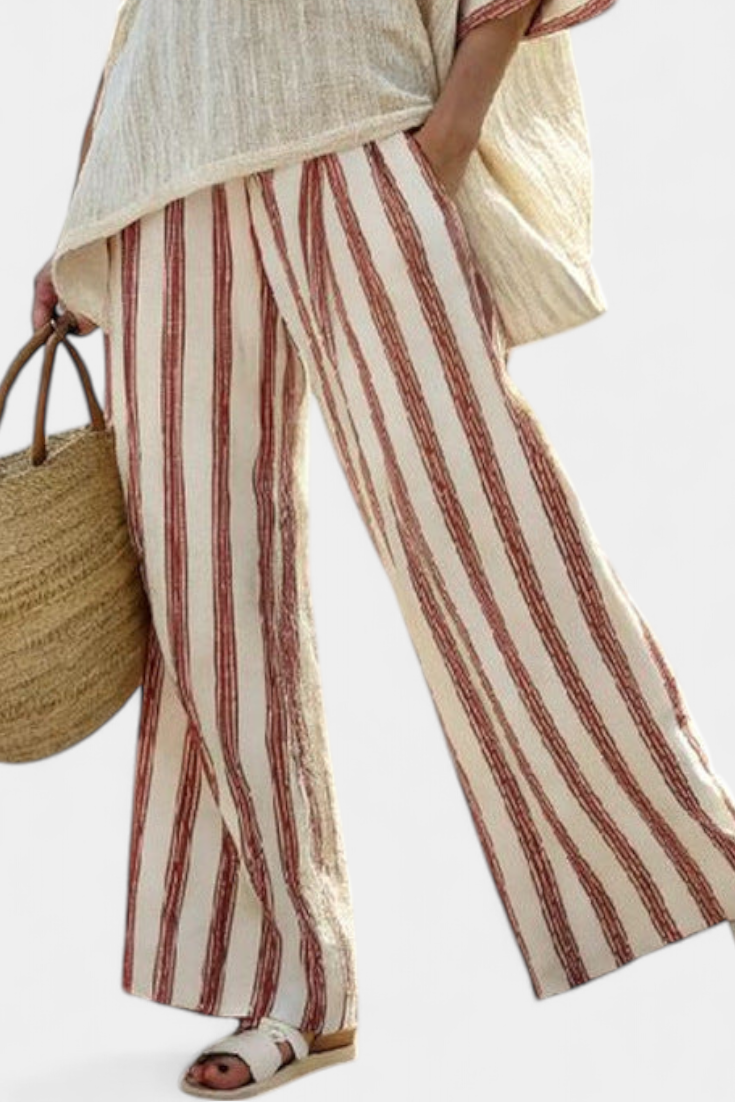 Syd | Komplet damski elegancki w stylu boho z rustykalnym topem w paski