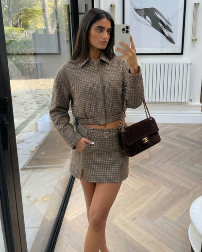 Josephine | Komplet damski co-ord z krótką kurtką i mini spódnicą