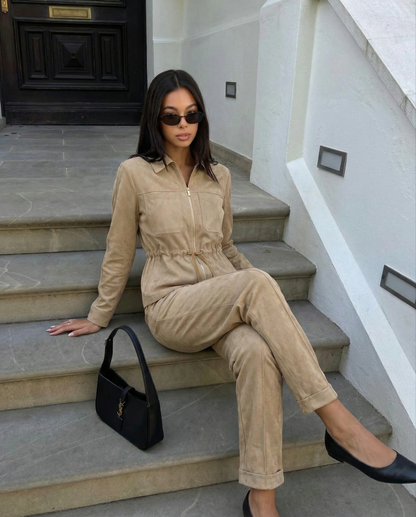 Marlene | Komplet damski z imitacji zamszu w stylu utility, stylowy i nowoczesny
