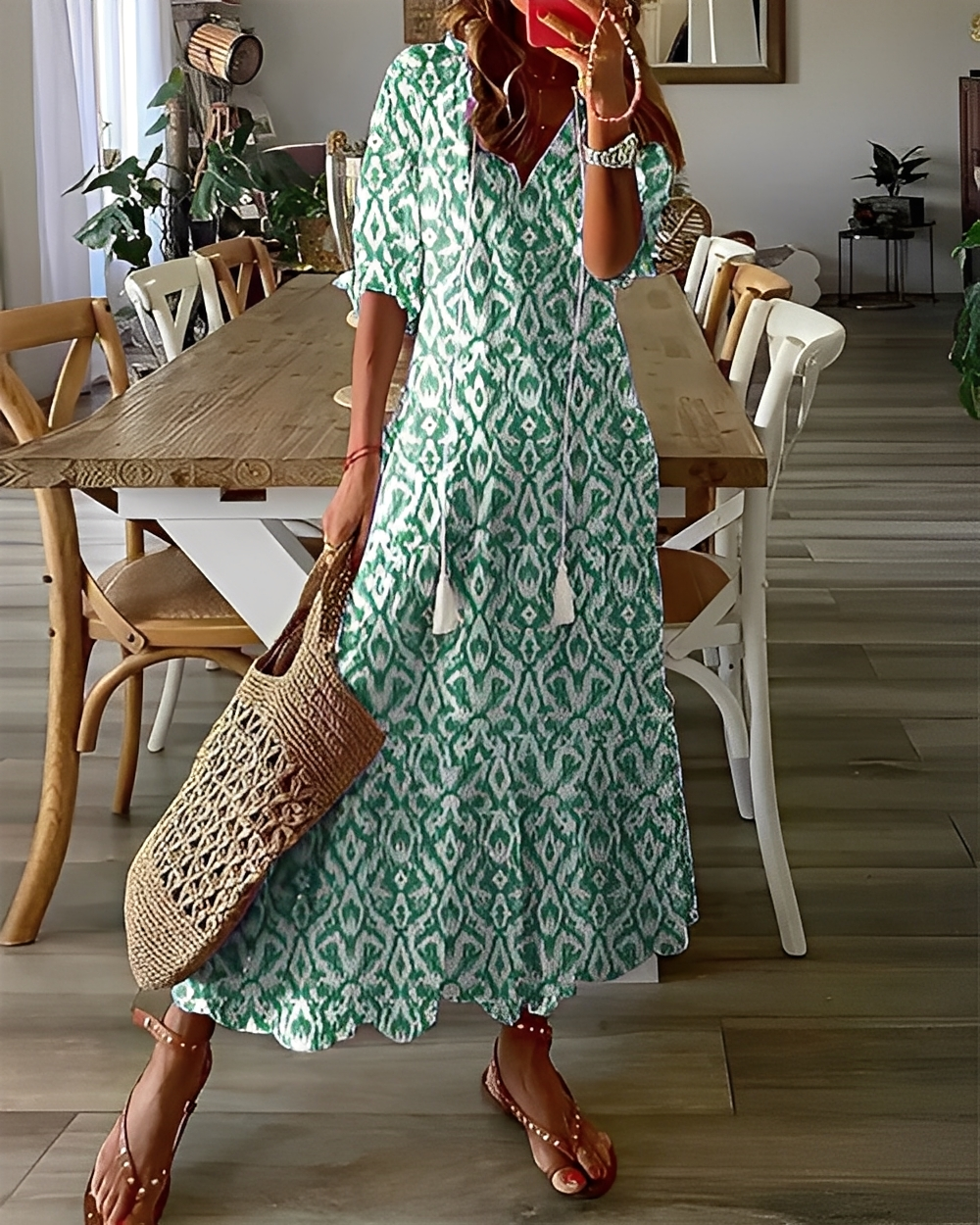 Davina - Sukienka elegancka z dekoltem V luźna dla kobiet