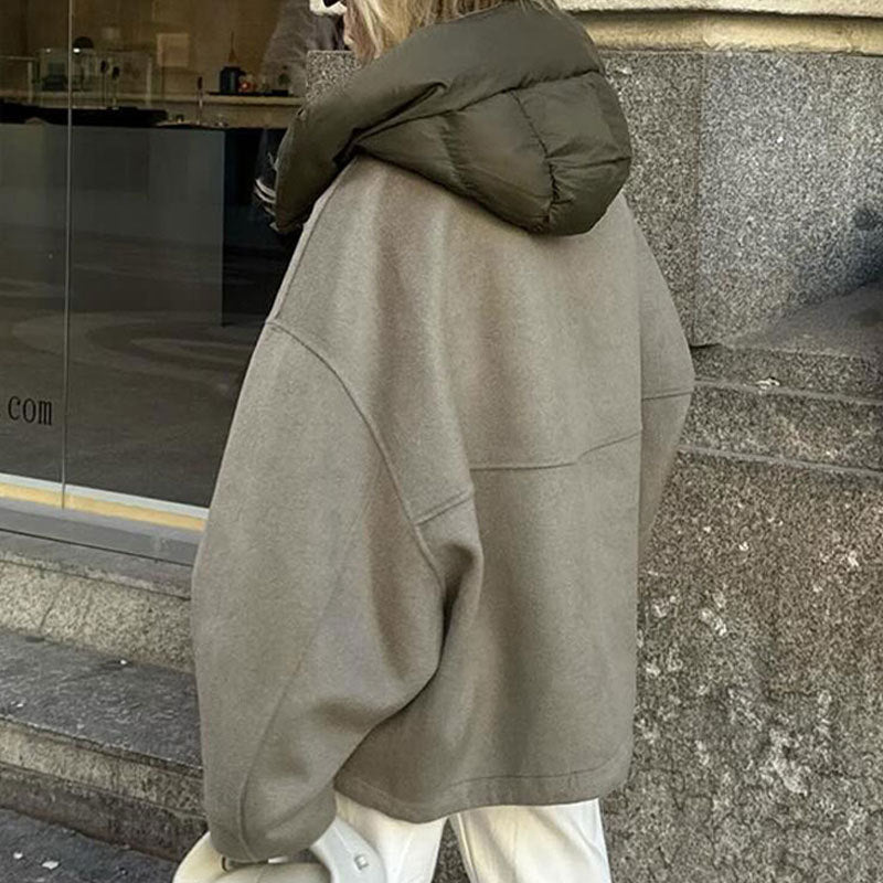 Rosalie – damski, elegancki płaszcz w stylu streetwearowym z kapturem