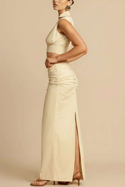 Cassandra | Damski komplet Emmer co-ord crop top i spódnica maxi