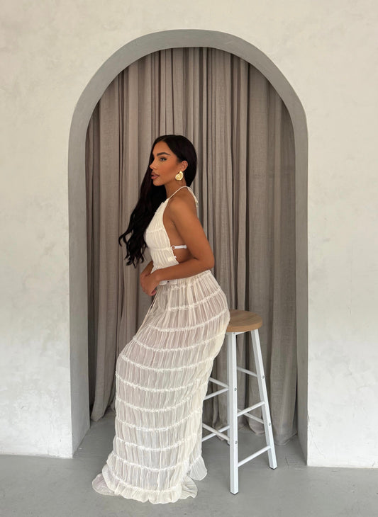 Diane | Damski zestaw Adelynn top halter i warstwowa spódnica maxi luźny
