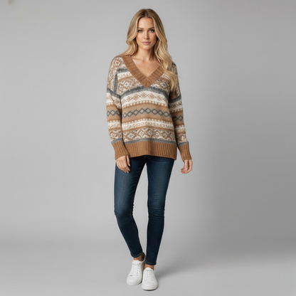 Rain | elegancki sweter damski z dzianiny z dekoltem w serek, prosty krój na co dzień