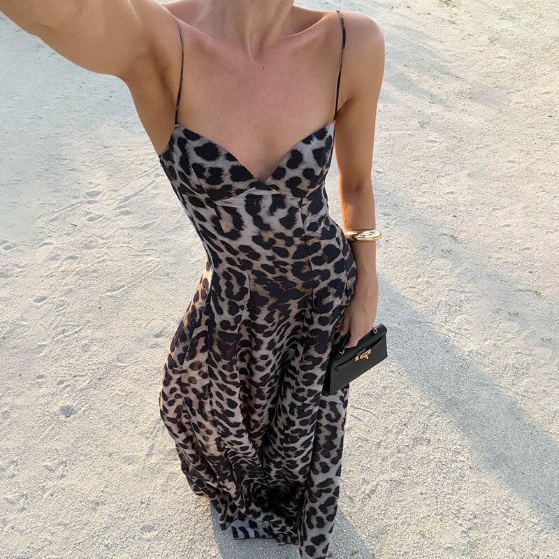 Mel | Sukienka damska maxi w panterkę z gorsetową górą typu sweetheart