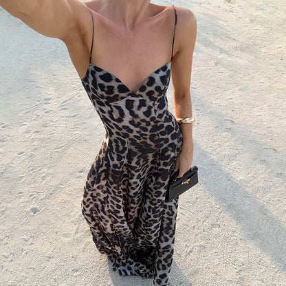 Mel | Sukienka damska maxi w panterkę z gorsetową górą typu sweetheart