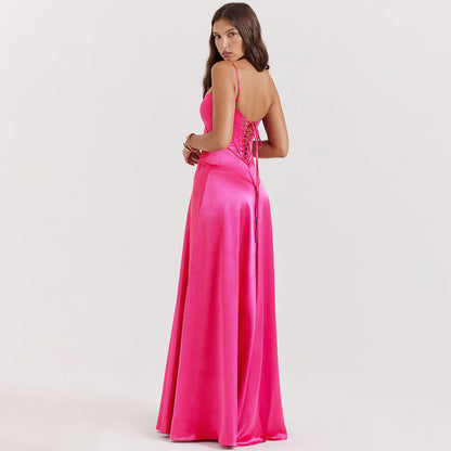 Olivia | Elegancka sukienka satynowa maxi z wiązaniem na plecach