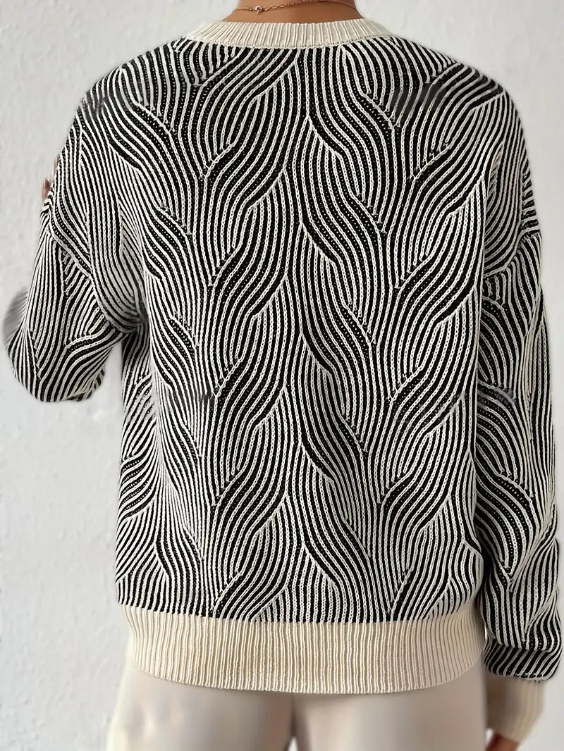 Ember – damski sweter z dzianiny z abstrakcyjnym nadrukiem – Casual Chic