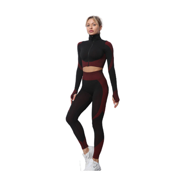 Gussie | Bezszwowy komplet treningowy do jogi i fitnessu legginsy, crop top i bluza