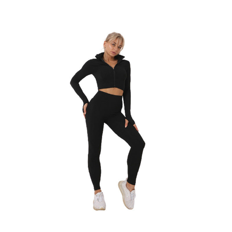 Gussie | Bezszwowy komplet treningowy do jogi i fitnessu legginsy, crop top i bluza
