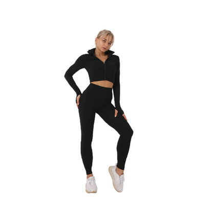 Gussie | Bezszwowy komplet treningowy do jogi i fitnessu legginsy, crop top i bluza