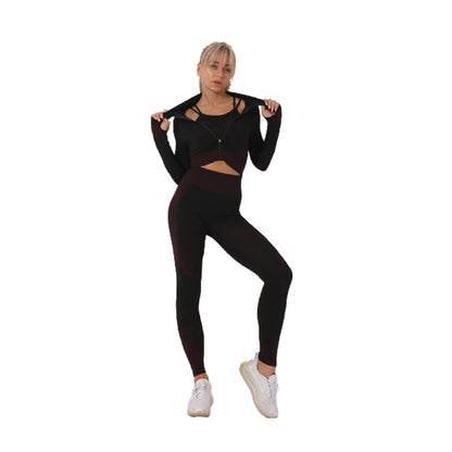 Gussie | Bezszwowy komplet treningowy do jogi i fitnessu legginsy, crop top i bluza