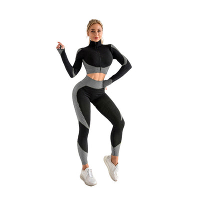 Gussie | Bezszwowy komplet treningowy do jogi i fitnessu legginsy, crop top i bluza