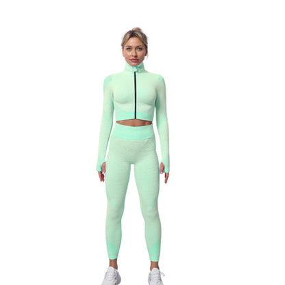 Gussie | Bezszwowy komplet treningowy do jogi i fitnessu legginsy, crop top i bluza