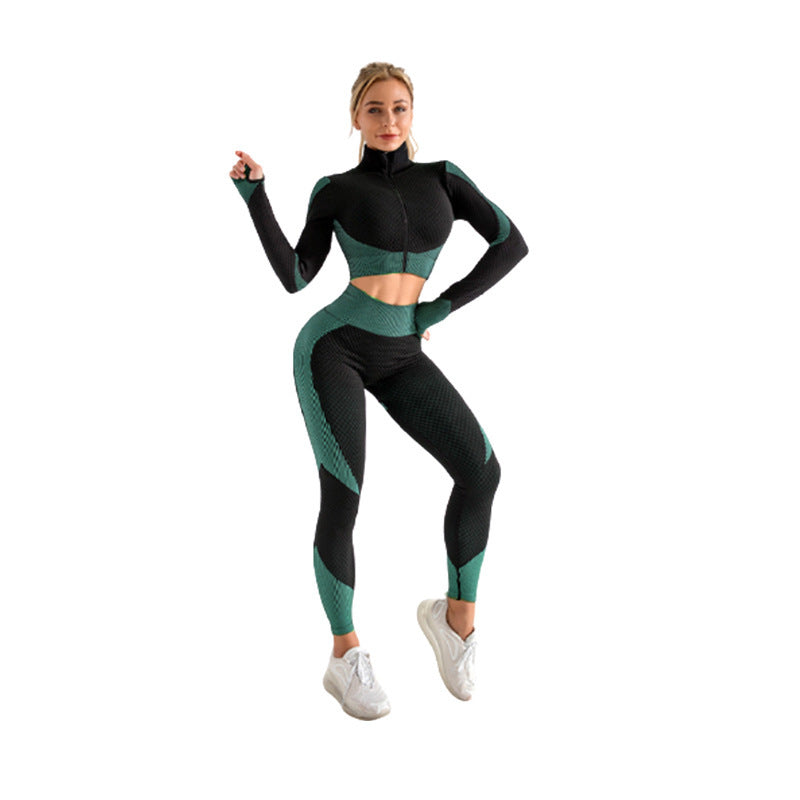 Gussie | Bezszwowy komplet treningowy do jogi i fitnessu legginsy, crop top i bluza