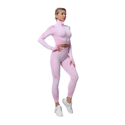Gussie | Bezszwowy komplet treningowy do jogi i fitnessu legginsy, crop top i bluza