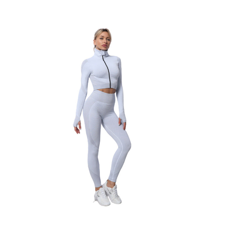 Gussie | Bezszwowy komplet treningowy do jogi i fitnessu legginsy, crop top i bluza