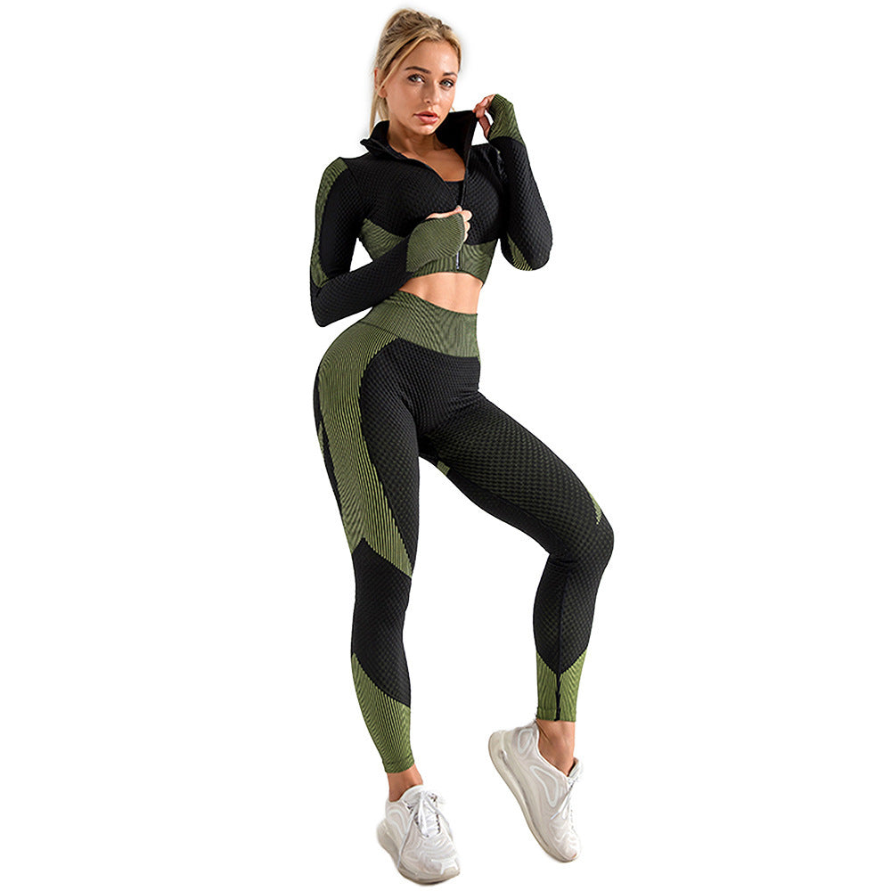 Gussie | Bezszwowy komplet treningowy do jogi i fitnessu legginsy, crop top i bluza