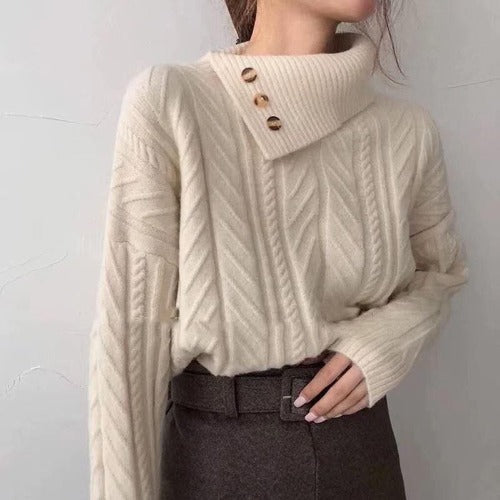 Betty – Stylowy, modny damski sweter z dzianiny z kołnierzem