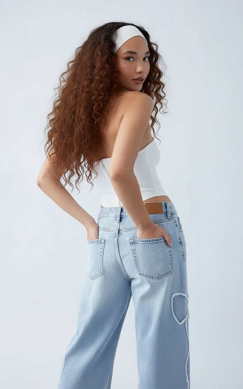 Babette | Damskie jeansy szerokie z haftem, casualowy i modny fason