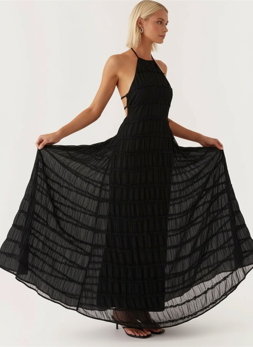 Charlyne | Elegancka damska sukienka maxi typu halter, nowoczesny i kobiecy fason na wyjątkowe okazje