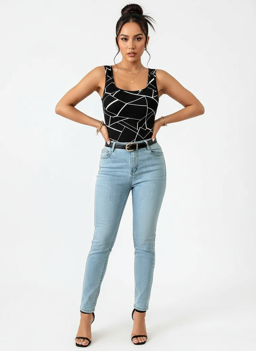 Sylvia | Damski top z geometrycznym nadrukiem, nowoczesny i elegancki fason