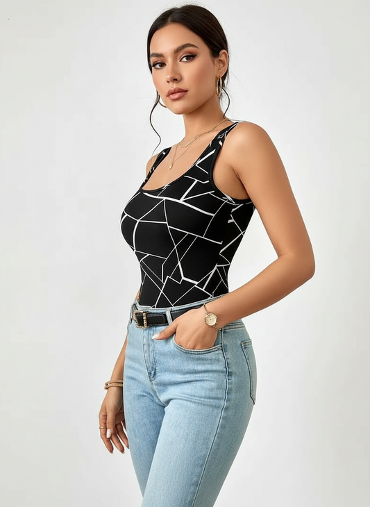Sylvia | Damski top z geometrycznym nadrukiem, nowoczesny i elegancki fason