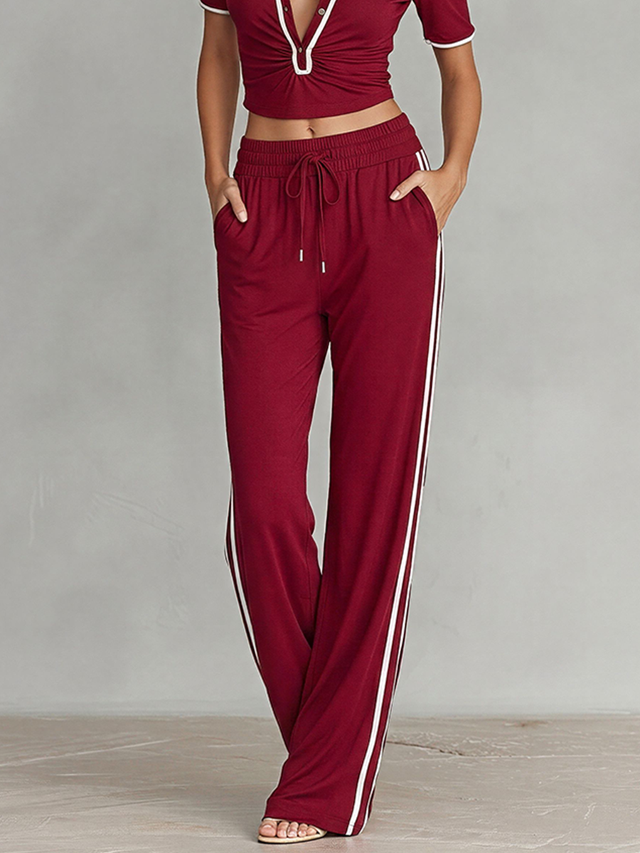 Carroll | Damski komplet dresowy bordowy z dzianiny crop top cold shoulder