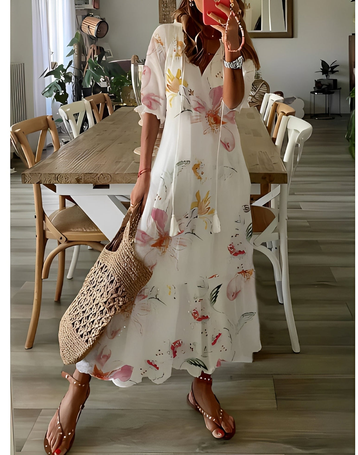 Davina - Sukienka elegancka z dekoltem V luźna dla kobiet
