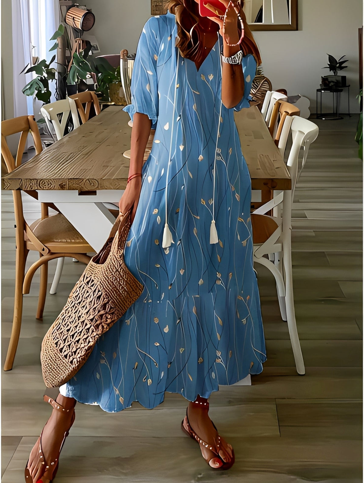 Davina - Sukienka elegancka z dekoltem V luźna dla kobiet